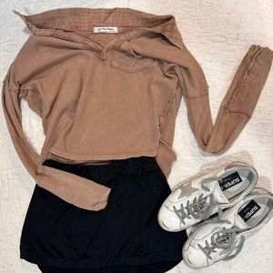 Free People Brown polo long sleeve
